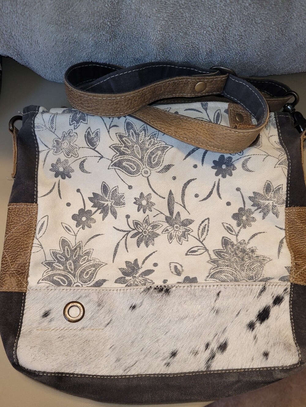 Myra Bag - Canvas & Leather Floral Crossbody Bag in Cream and Brown.